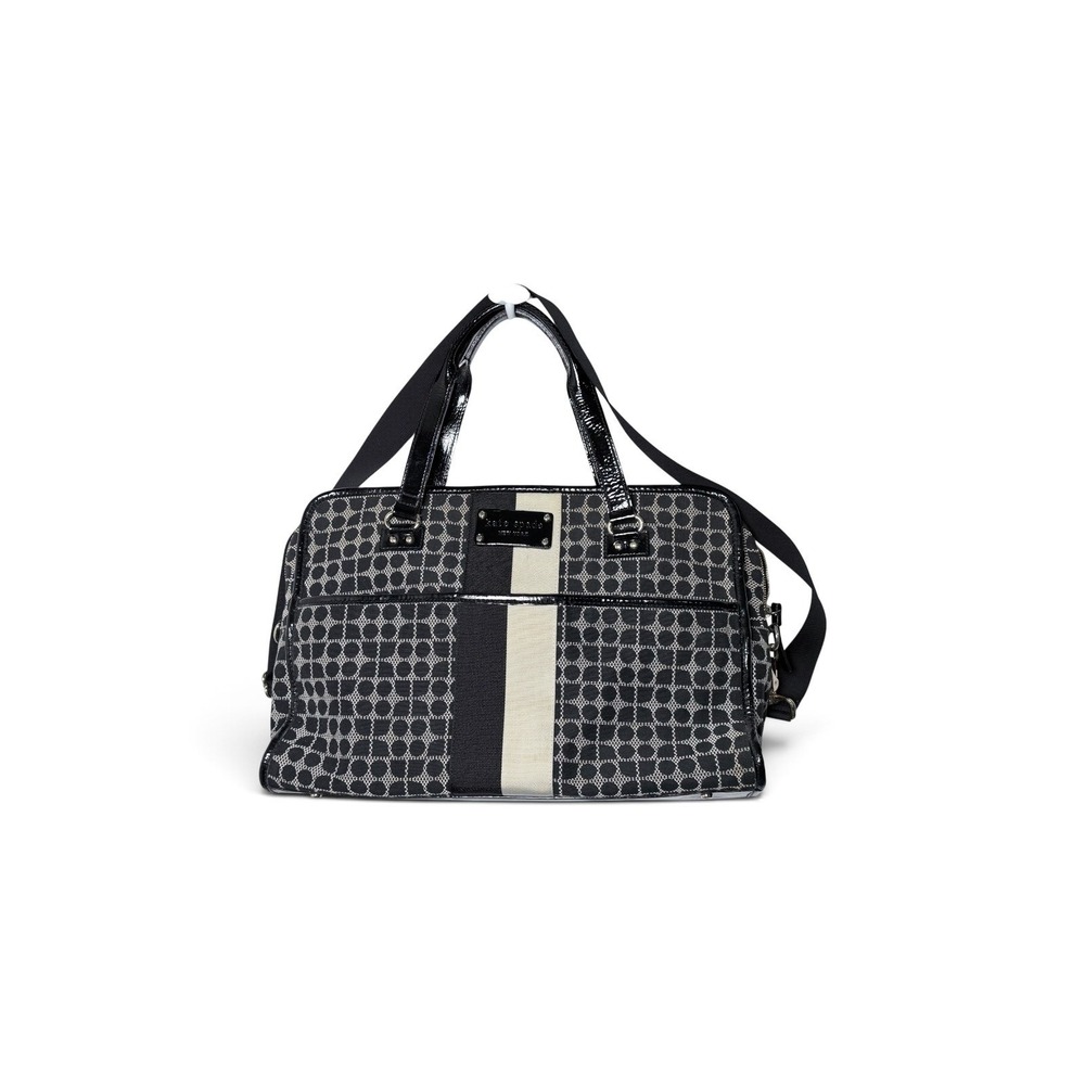 Kate Spade Weekender Bag Womens Large Black White Spade Print Patent Trim Duffel